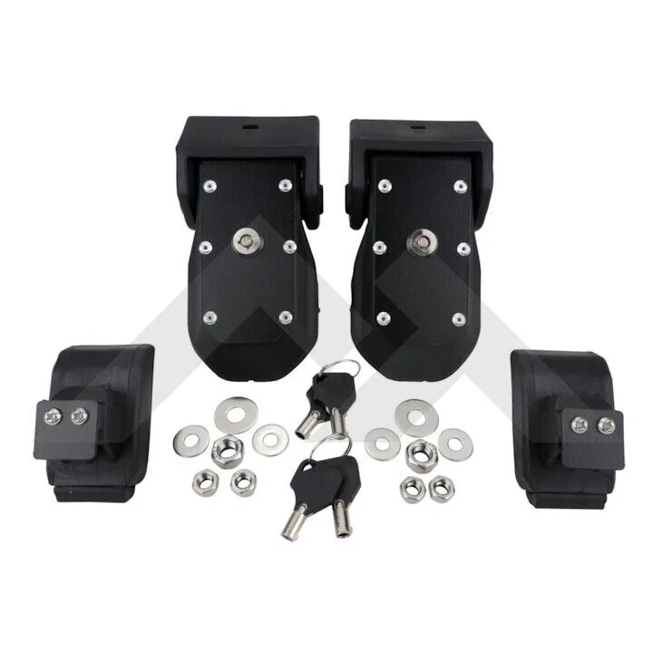 RT26092 – CROWN AUTO Hood Lock, Black Steel Single With Hood Catches/ Brackets/ Keys/ Mounting Hardware